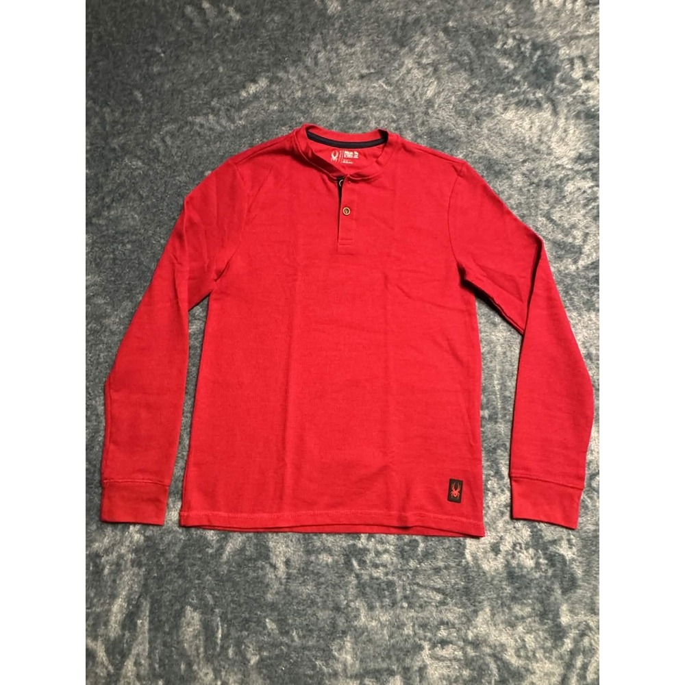 Spyder Henley Shirt Men Medium Red Waffle Knit Long Sleeve Cotton Blend Solid